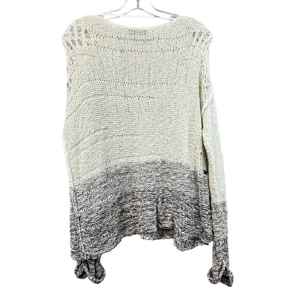 Elizabeth and James Long Cuffed Sleeve Distressed Sweater Cream/Brown XS - Picture 7 of 9